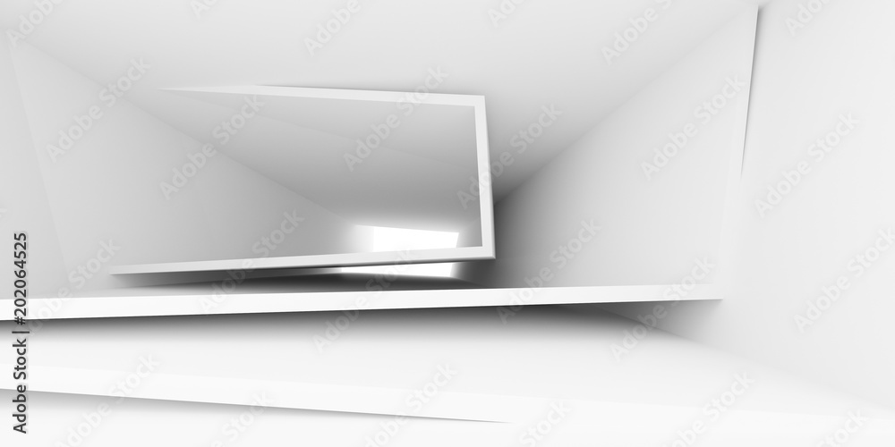 Poster Abstract of white architectural space,Concept of minimal futuristic interior style.3D rendering