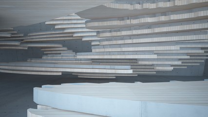 Obraz premium Abstract concrete and wood parametric interior with window. 3D illustration and rendering.