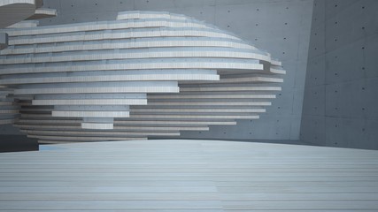 Abstract  concrete and wood parametric interior  with window. 3D illustration and rendering.