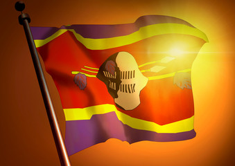 winner waving Swaziland flag against the sunset