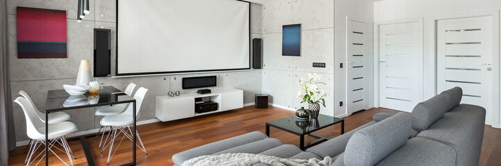 Movie room with projector screen