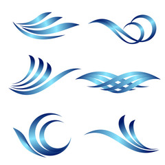 Fototapeta na wymiar Water waves. Set of vector abstract blue waves on white background for logo, website, brochure and print template design.