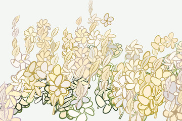 Color leaves & flowers illustrations background, hand drawn. Texture, template, decoration & vector.