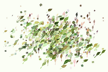 Color leaves & flowers illustrations background, hand drawn. Effect, drawing, digital & design.