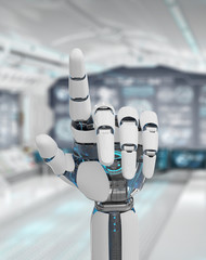 White cyborg pointing his finger 3D rendering