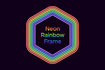 Neon hexagon frame in rainbow color