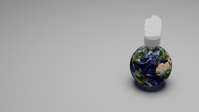 Planeta Tierra con bombilla, 3D.