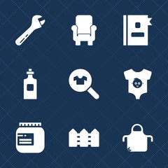 Premium set with fill icons. Such as information, bottle, screwdriver, apron, kitchen, work, book, construction, directory, beverage, woman, glass, chef, wrench, food, business, kid, phone, liquid