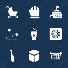 Premium set with fill icons. Such as wheel, buggy, fan, kid, dental, cube, house, cold, winter, travel, arctic, child, square, coffee, hat, scarf, warm, carriage, position, gloves, season, cup, brush