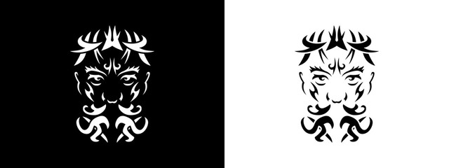 Tribal man portrait, Man portait in tribal style illustration in black and white
