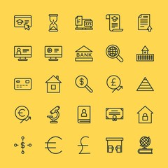 Modern Simple Set of business, money, buildings, education Vector outline Icons. Contains such Icons as time, construction,  success, lock and more on yellow background. Fully Editable. Pixel Perfect.
