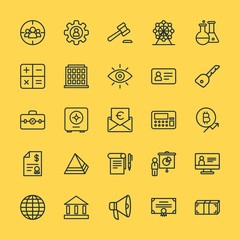 Modern Simple Set of business, money, buildings, education Vector outline Icons. Contains such Icons as report,  success,  safe,  map and more on yellow background. Fully Editable. Pixel Perfect.