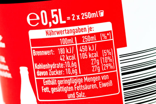 N&auml;hrwertangaben auf einem Erfrischungsgetr&auml;nk