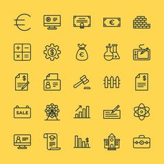 Modern Simple Set of business, money, buildings, education Vector outline Icons. Contains such Icons as  success,  teamwork,  chart,  hand and more on yellow background. Fully Editable. Pixel Perfect.
