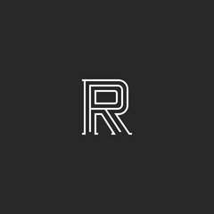 Letter R logo monogram, minimal style identity initial mark, black and white parallel think lines emblem for business cards