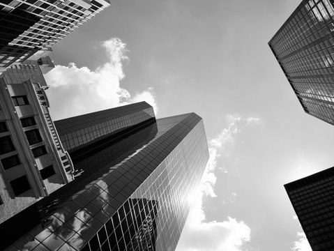 Low angle of city skyscrapers