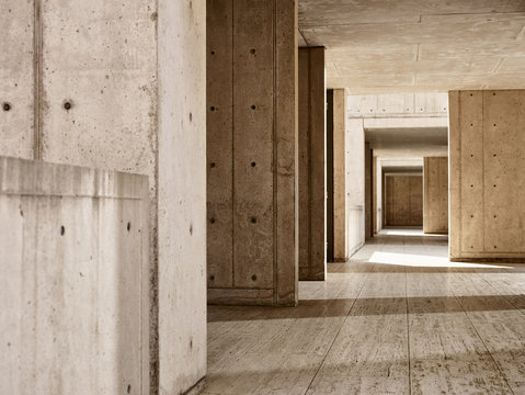 Sunlight on concrete walls in empty building