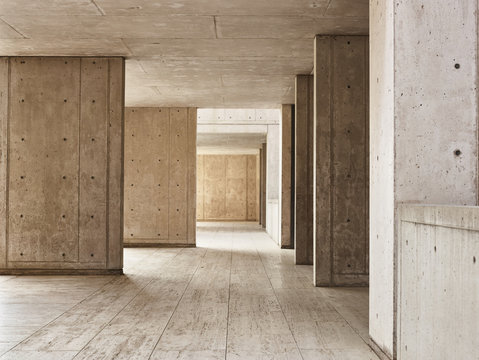 Sunlight On Concrete Walls In Empty Building