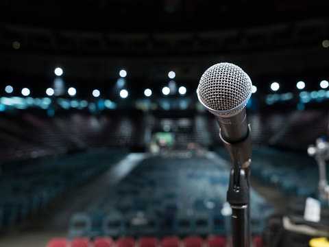 Close-up microphone in empty auditorium