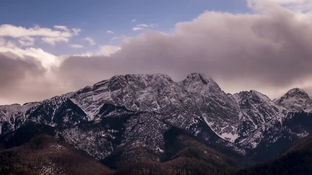 View towards Giewont Peak in Polish Tatra Mountains - Time Lapse Video 30 fps