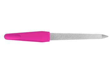 Nail file with pink grip on white background isolated