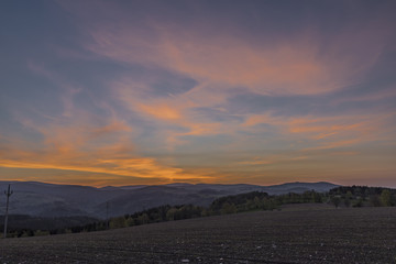 Sunrise with Krkonose mountains near Roprachtice village