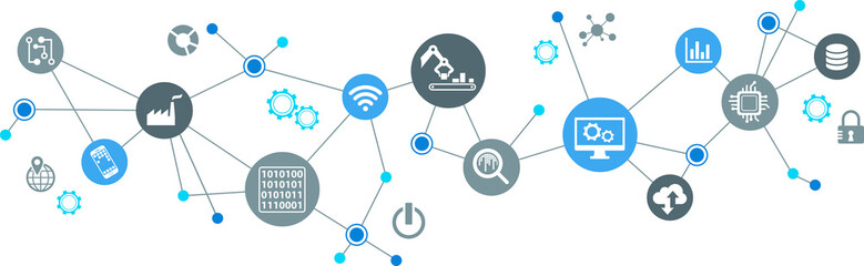 Digitalization concept: enterprise IoT, smart factory, industry 4.0 - vector illustration