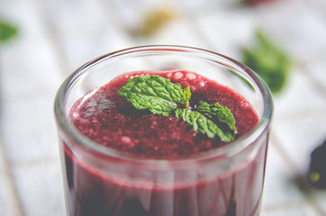 Mulberry juice and mulberry fruit, Fresh berry fruit and berry smoothies with mint.