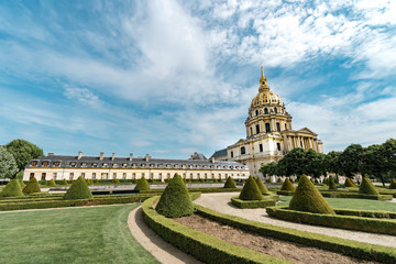 Fototapeta na wymiar Panoramic view of Les Invalides is a complex of museums and tomb in Paris, the military history museum of France, and the tomb of Napoleon Bonaparte. At 1860, Napoleon’s remains bury in here.