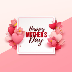 Happy Mothers Day background with flowers and hearts. Vector illustration
