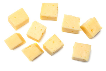 piece of cheese isolated on white background. top view