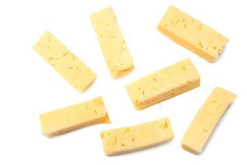 piece of cheese isolated on white background. top view