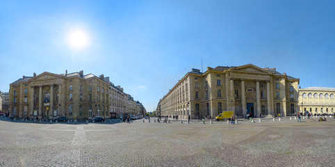 Fototapeta na wymiar Paris, France - circa May, 2017: Panoramic view of Pantheon square with perfect sky in summer time at Paris France with Universite Paris and Mayor of the 5th arrondissement buildings