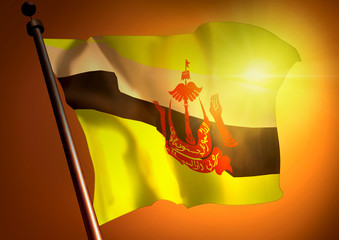 winner waving Brunei Darussalam flag against the sunset
