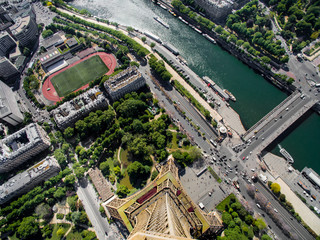 Amazing aerial view of Paris with aerial view from Eiffel tower - the Seine river and residential...