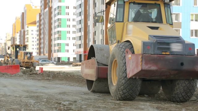 Road-roller working at construction site