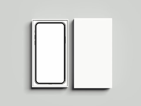 White opened rectangular box with mobile phone inside, 3d rendering