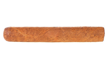 Side view of brown cigar isolated on white background