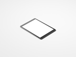 Realistic black tablet with white screen, 3d rendering