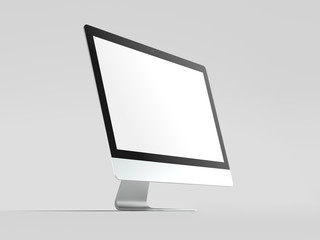 Realistic black framed white monitor, 3d rendering
