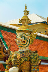 Sculpture of the demon guard at the entrance to the Thai temple, Thailand, Bangkok