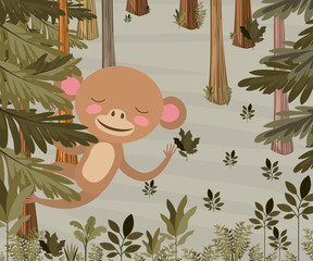 Obraz na płótnie Canvas monkey in the forest scene vector illustration design