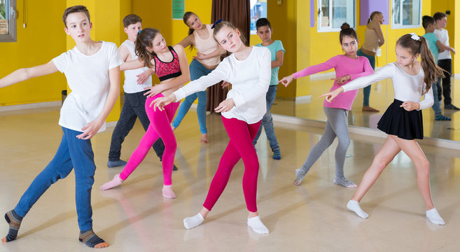 Children dancing in dance hall