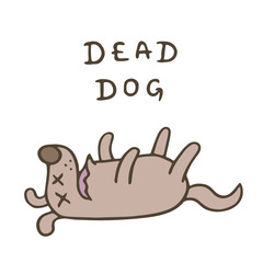 Cute dog was poisoned and died. Vector illustration.