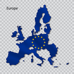 Map of the European union with the flag on a transparent background.