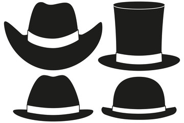 Black and white hat silhouette set 4 element