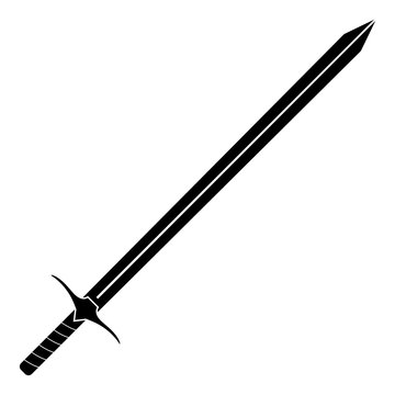 Simple, Flat, Black And White Sword Silhouette Illustration. Isolated On White