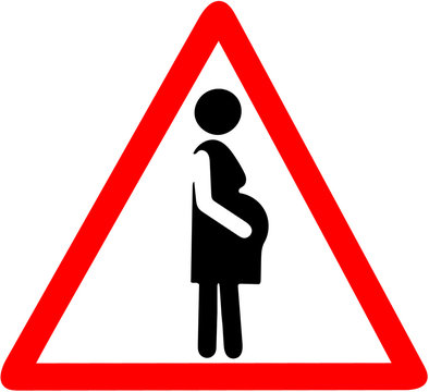 pregnants warning red triangle road sign isolated on white