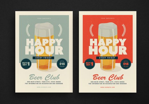 Retro Happy Hour Event Flyer Layouts