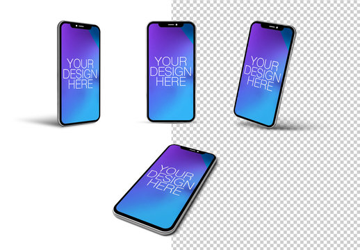 4 Smartphones on White Background Mockup